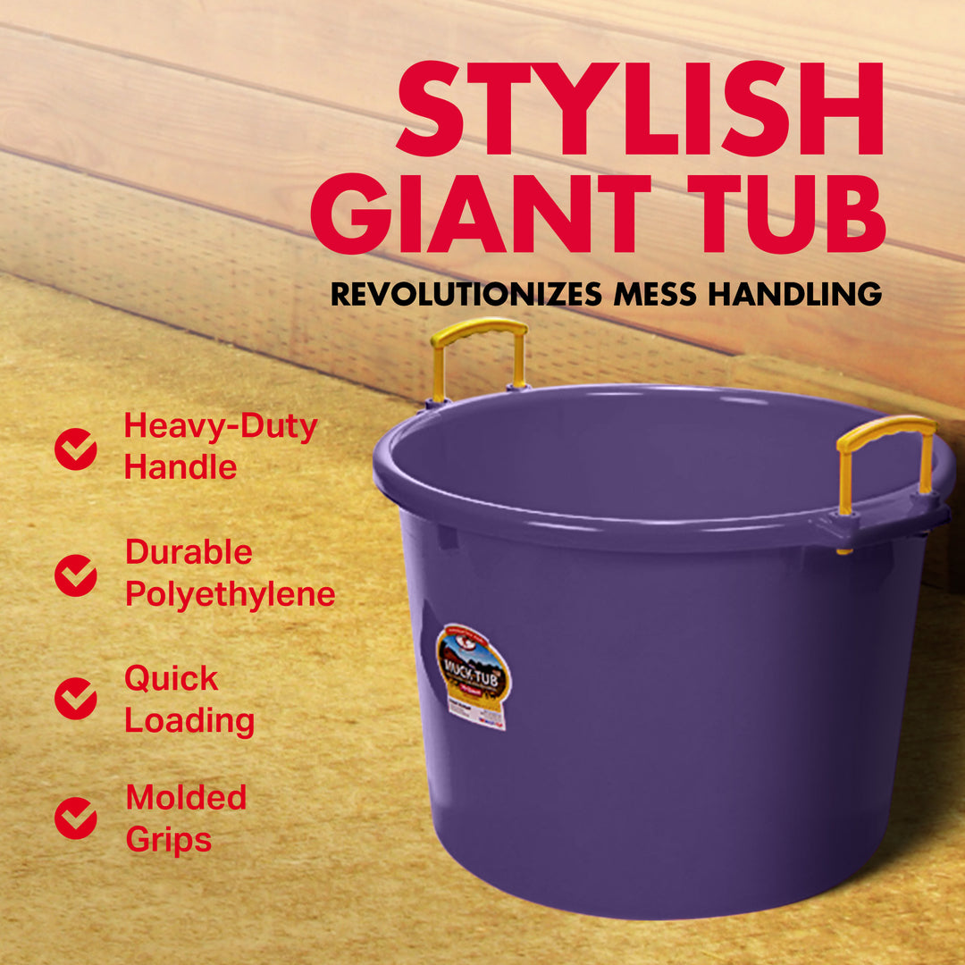 Little Giant 70 Quart Durable and Versatile Utility Muck Tub w/Handles, Purple