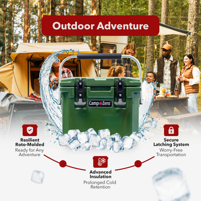 CAMP-ZERO 10 Liter 10.6 Quart Cooler w/2 Molded In Cup Holders, Green (Open Box) - VMInnovations