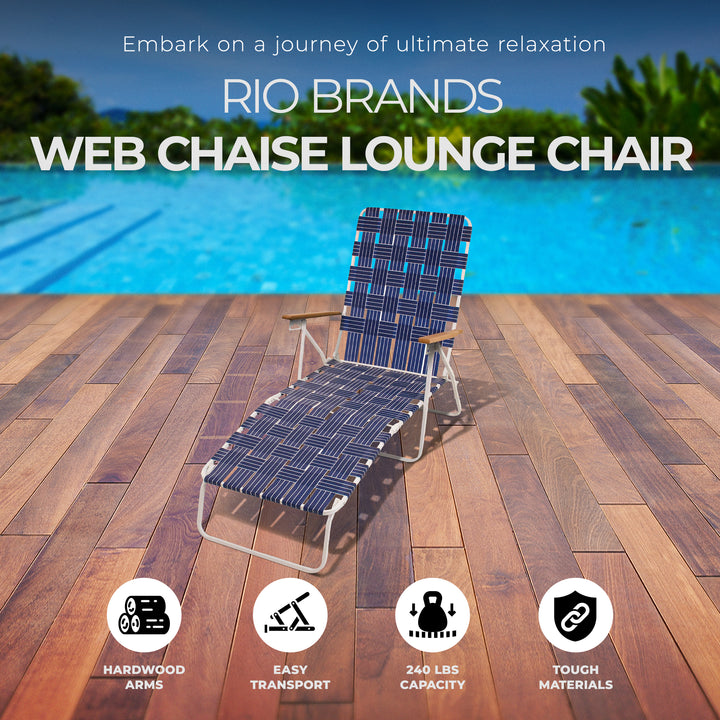 RIO Brands High Back Web Chaise Steel Frame Lounge Chair, Blue (2pk) (Open Box)