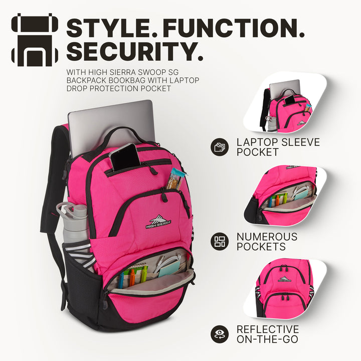 High Sierra Swoop Backpack for Laptop, Fits Most 17” Laptops, 30L, Flamingo