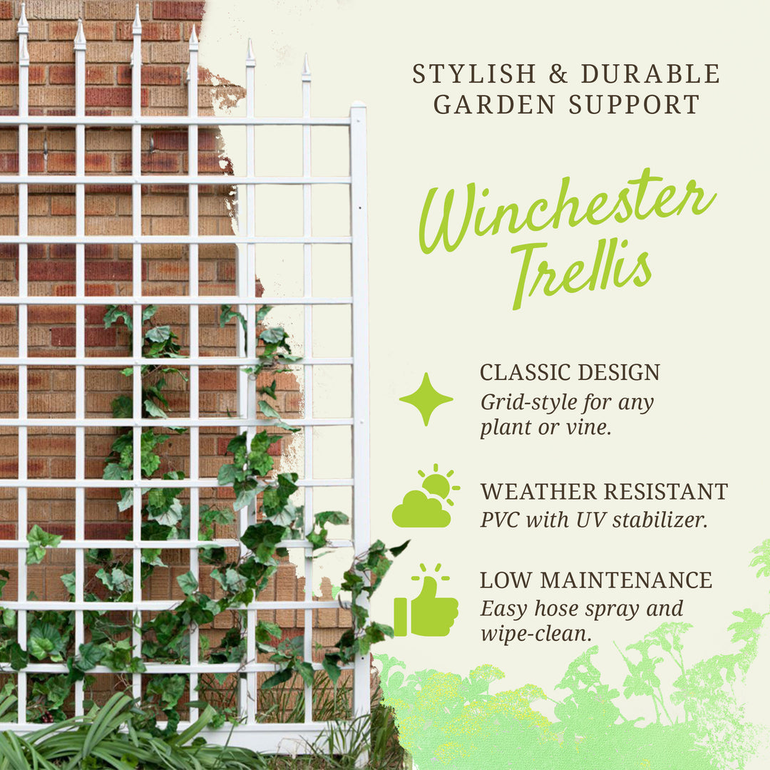 Dura-Trel Winchester 57 x 95 Inch PVC Vinyl Outdoor Garden Patio Trellis, White - VMInnovations