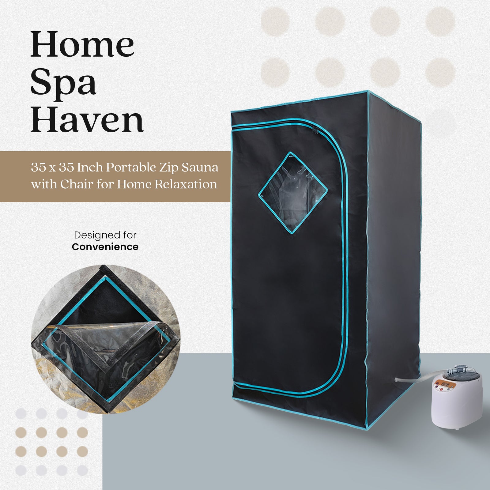 JOMEED 35 x 35 Inch Portable Zip Sauna with Chair for Home Relaxation, Black - VMInnovations