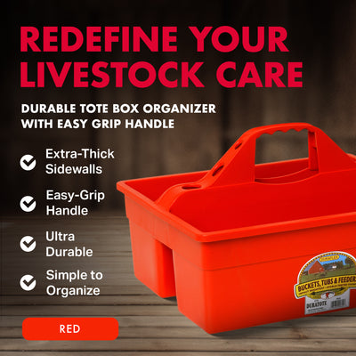 Little Giant DuraTote Plastic Box Organizer w/2 Compartments & Grip Handle, Red - VMInnovations
