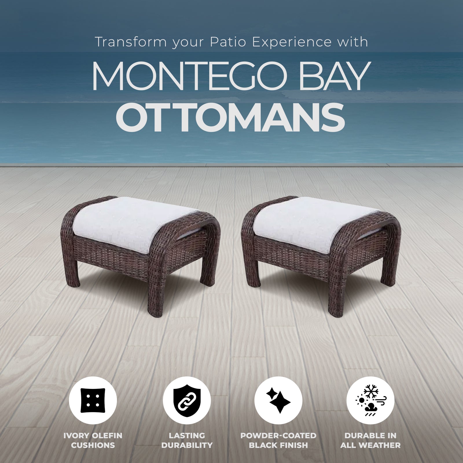 Four Seasons Courtyard Montego Bay 2pc Ottomans w/Ivory Olefin Cushions (Used) - VMInnovations
