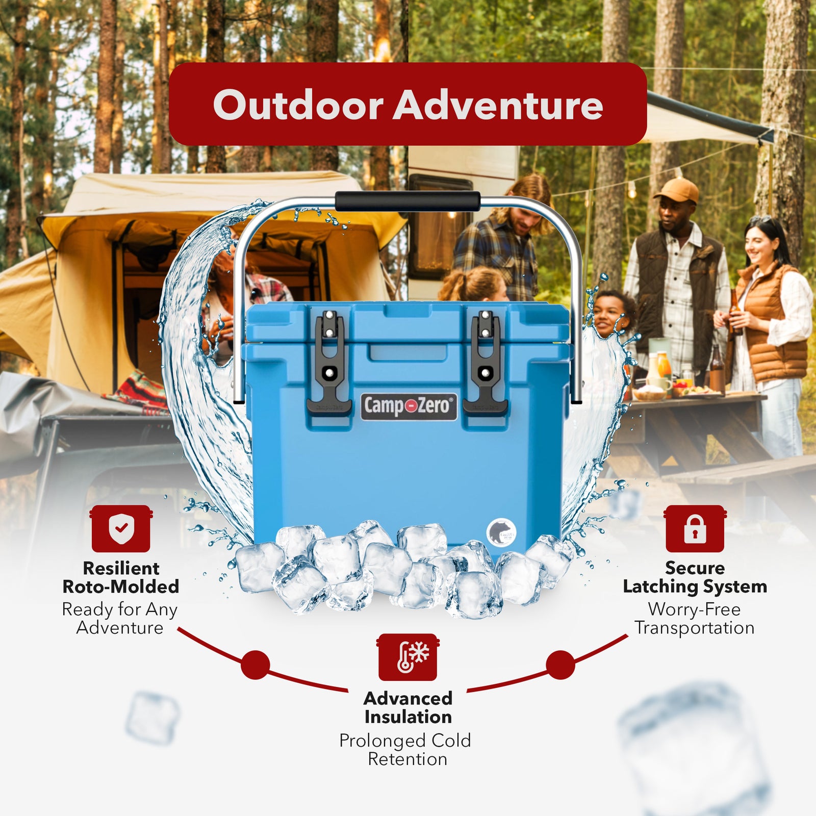 CAMP-ZERO 10 Liter 10.6 Quart Lidded Cooler w/2 Molded In Cup Holders, Turquoise - VMInnovations