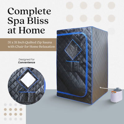 JOMEED 31x31 Inch Quilted Zip Sauna w/Chair for Home Relaxation, Black(Open Box) - VMInnovations