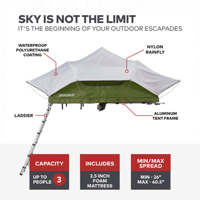Yakima Medium Nylon Rooftop Camping Tent for 3 People w/Ladder, Green (Open Box) - VMInnovations
