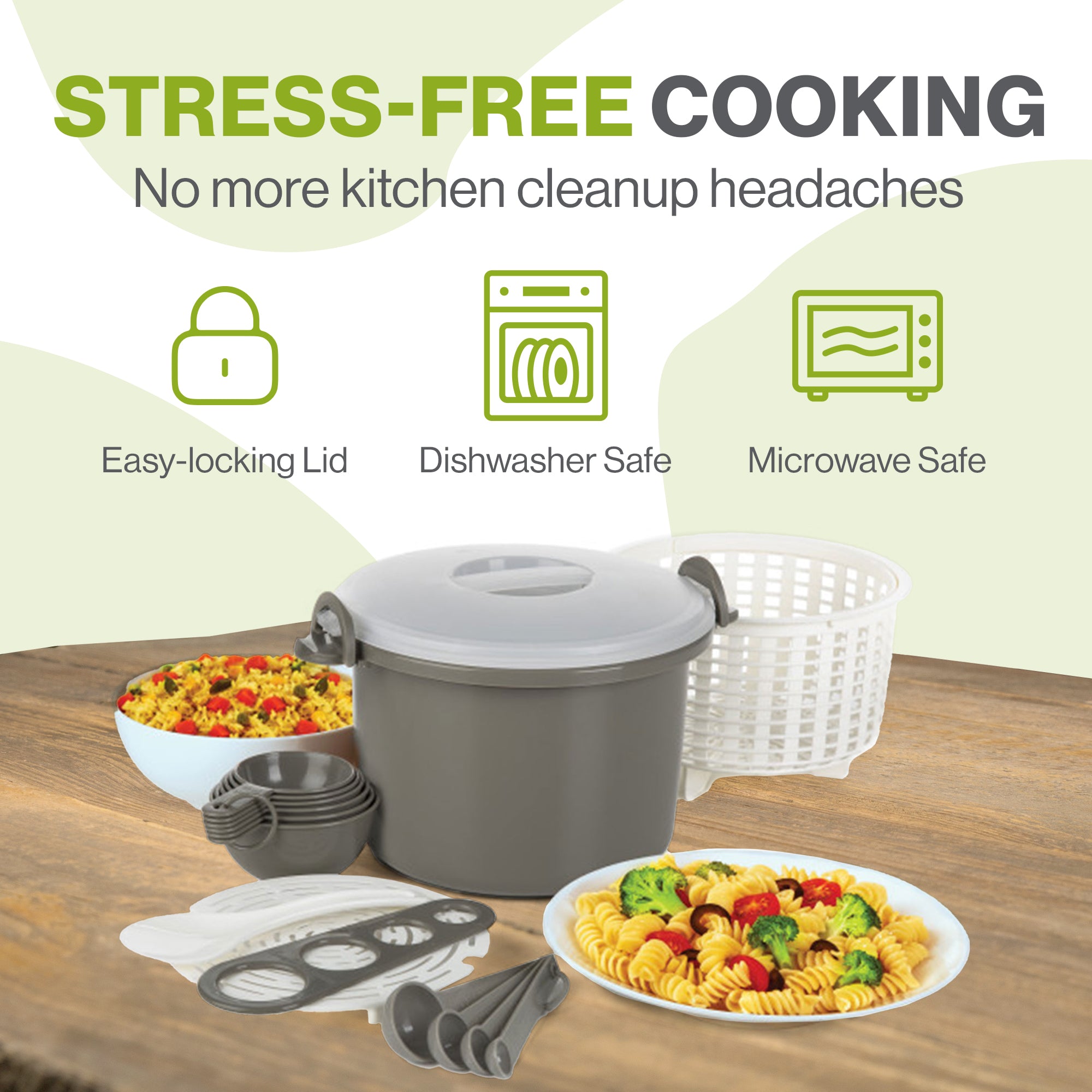 Prep Solutions 17Piece Set Microwaveable Rice & Pasta Cooker w/Locking Lid(Used) - VMInnovations