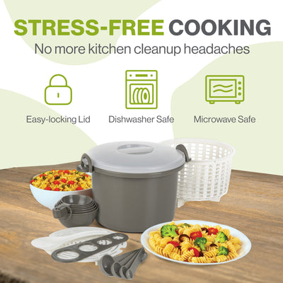 Prep Solutions 17Piece Set Microwaveable Rice & Pasta Cooker w/Locking Lid(Used) - VMInnovations