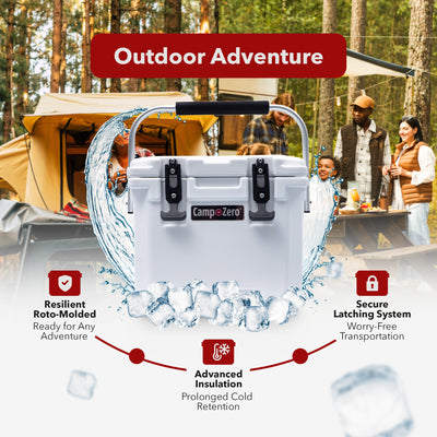 CAMP-ZERO 10 Liter 10.6 Qt Lidded Cooler w/2 Cup Holders, White (Open Box) - VMInnovations