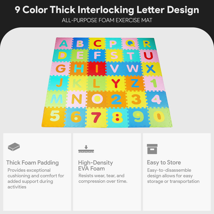 BalanceFrom 9 Color Thick Letter Puzzle Foam Exercise Play Mats, 36 (Open Box)