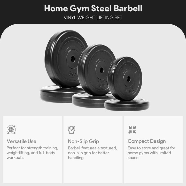 Everyday Essentials Steel Barbell Vinyl Weight Lifting Set, 100 Pounds(Open Box) - VMInnovations