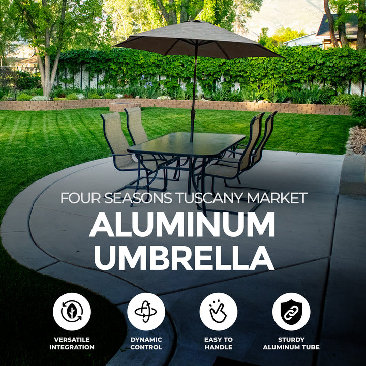 Four Seasons Tuscany Market Aluminum Umbrella w/ Crank & Tilt, Gray (Open Box) - VMInnovations