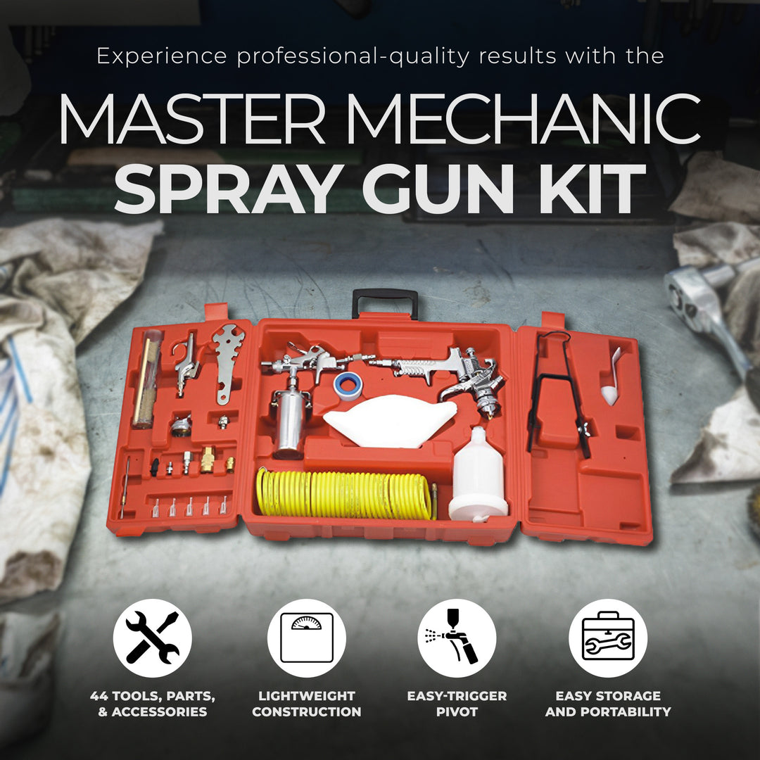 Master Mechanic Spray Gun Kit with Cleaning Brush Set and Easy Trigger Pivot