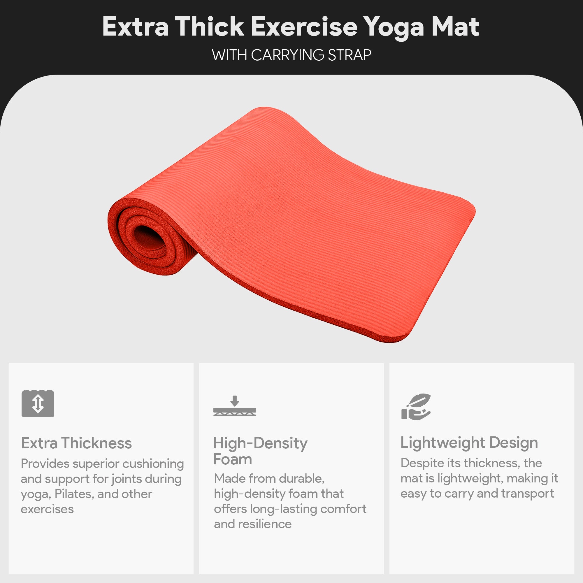 BalanceFrom Fitness 1" Extra Thick Exercise Mat w/Carrying Strap, Red(Open Box)