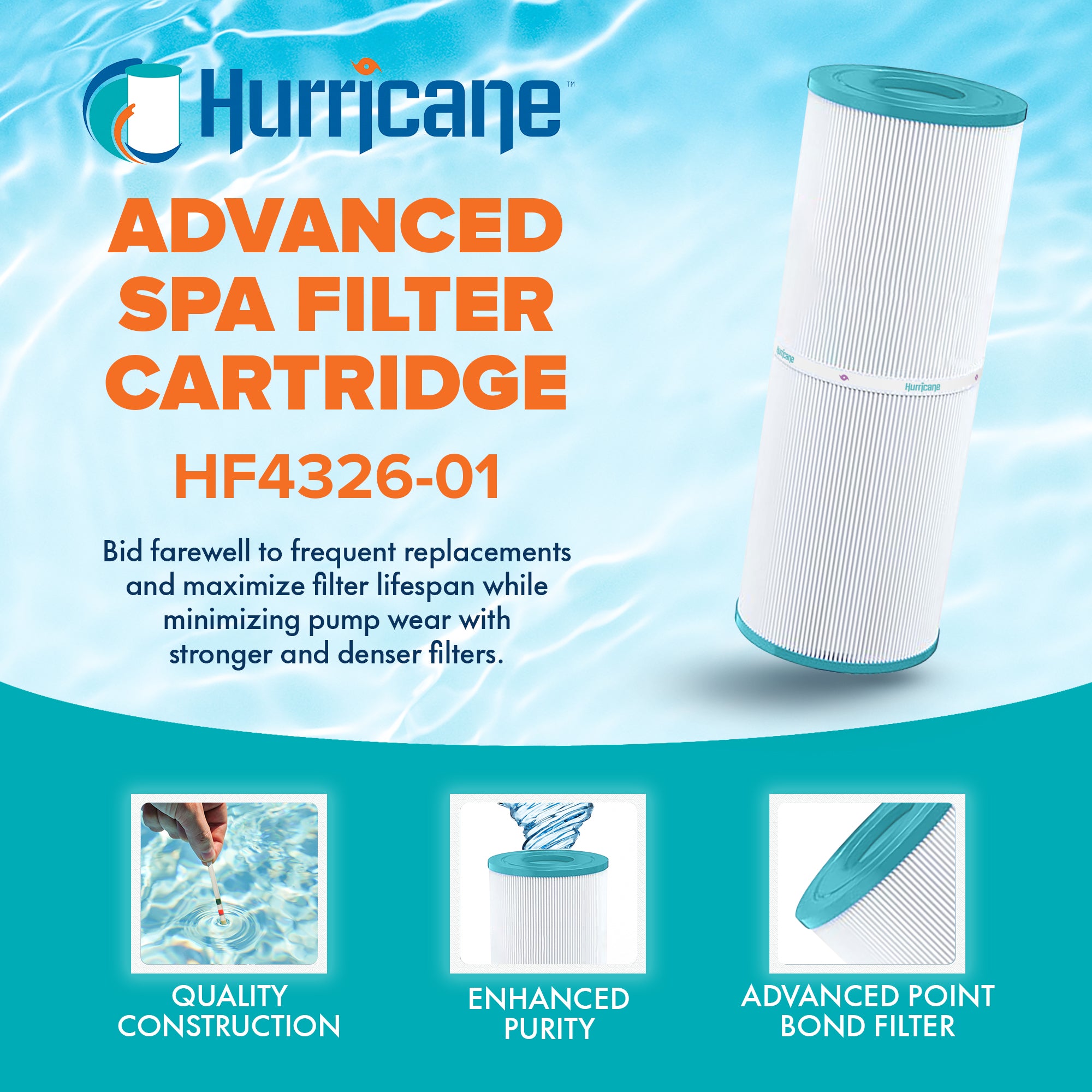 Hurricane 3 Pack HF4326-01 Advanced Pool and Spa Filter Cartridge Replacement