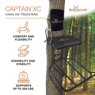 Big Game Captain XC Steel Treestand with 20 x 30 Flip-Back Seat, Black(Open Box)