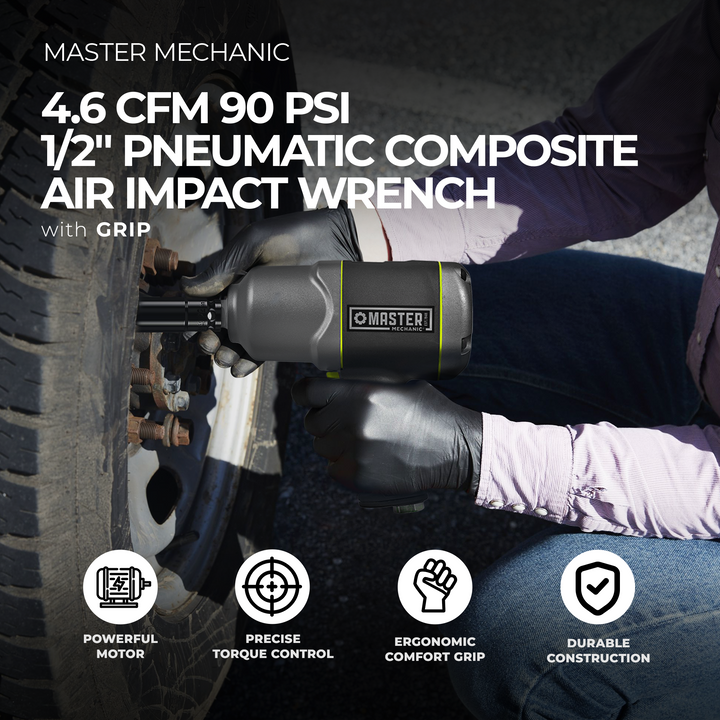 Master Mechanic 4.6 CFM 90 PSI 1/2" Pneumatic Composite Air Impact Wrench w/Grip - VMInnovations