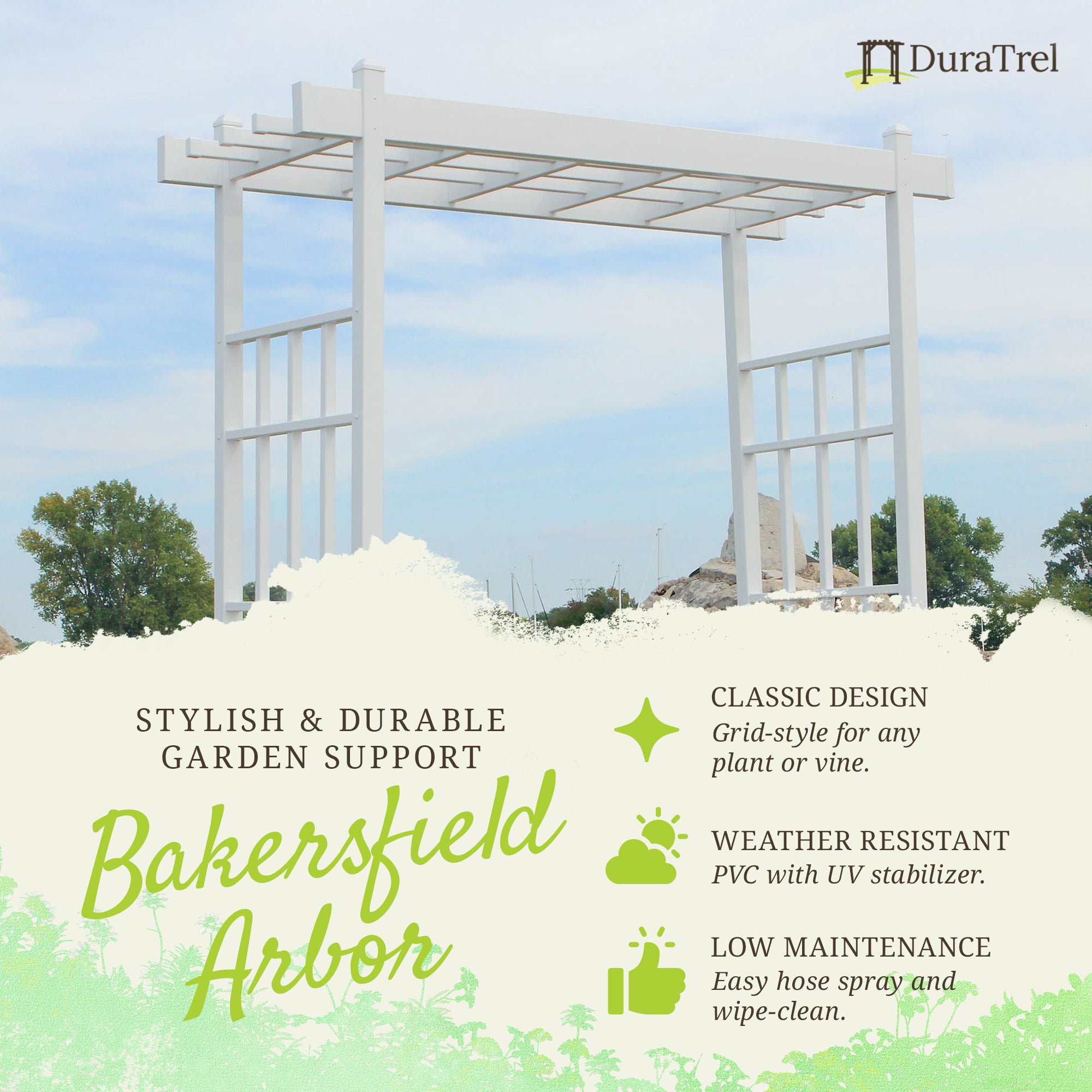 Dura-Trel 28"x"57"x86" PVC Vinyl Outdoor Garden Patio Arbor (Open Box) - VMInnovations