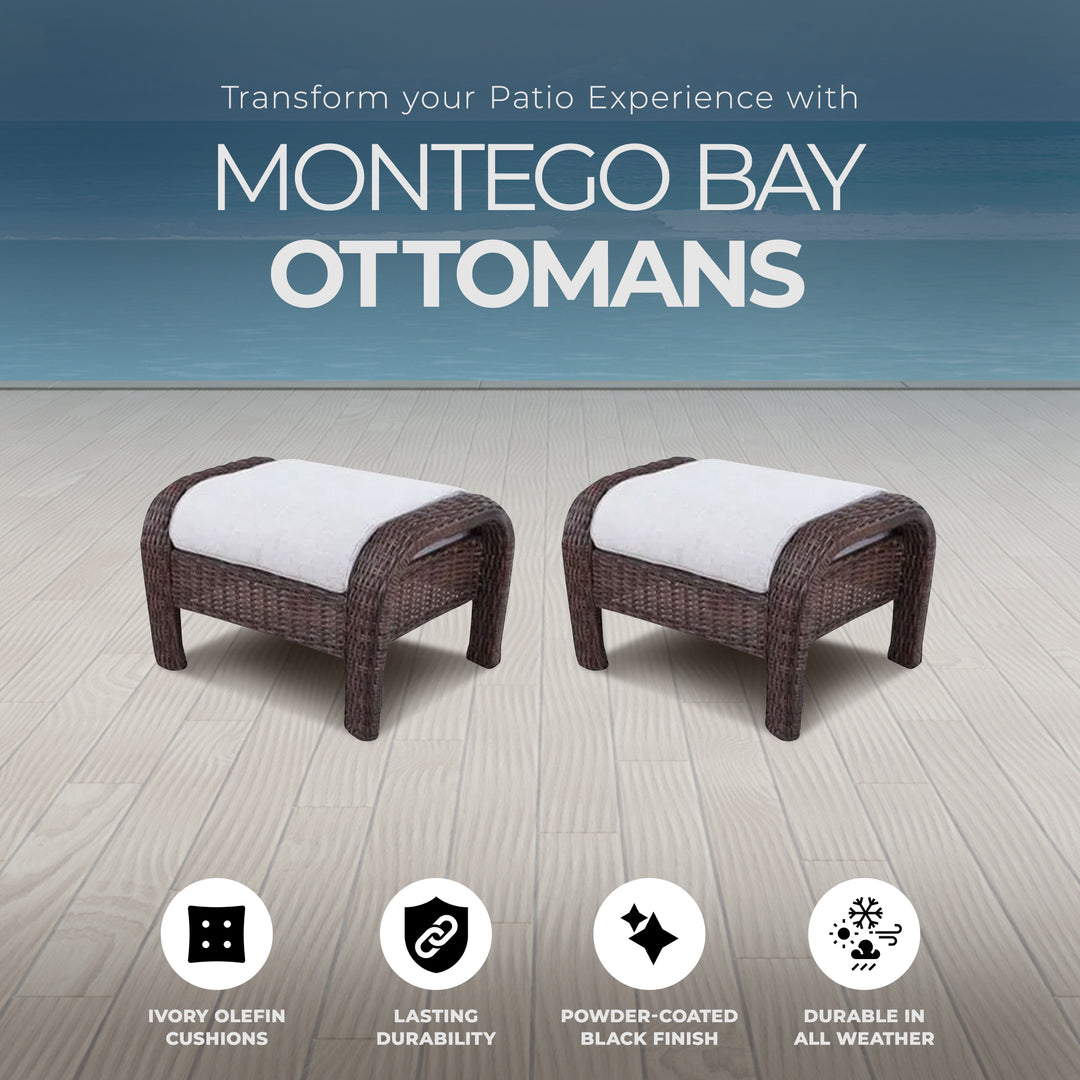 Four Seasons Courtyard Montego Bay Set of 2 Ottomans with Ivory Olefin Cushions - VMInnovations