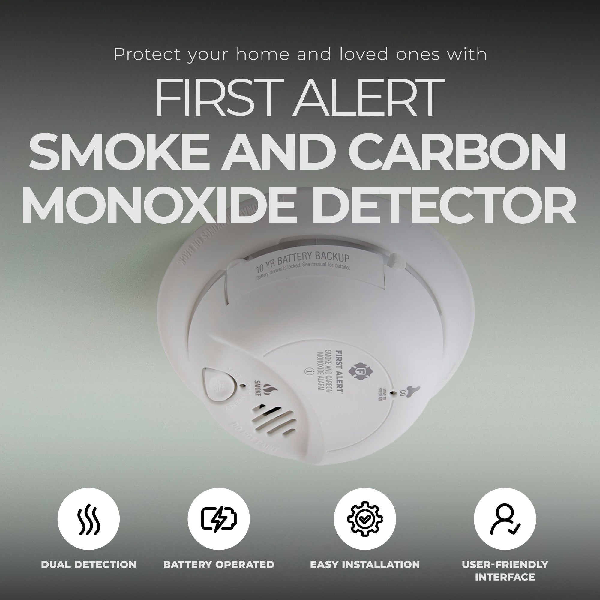 First Alert 2 Pack Smoke and Carbon Monoxide Alarm Detector with 9 Volt Battery