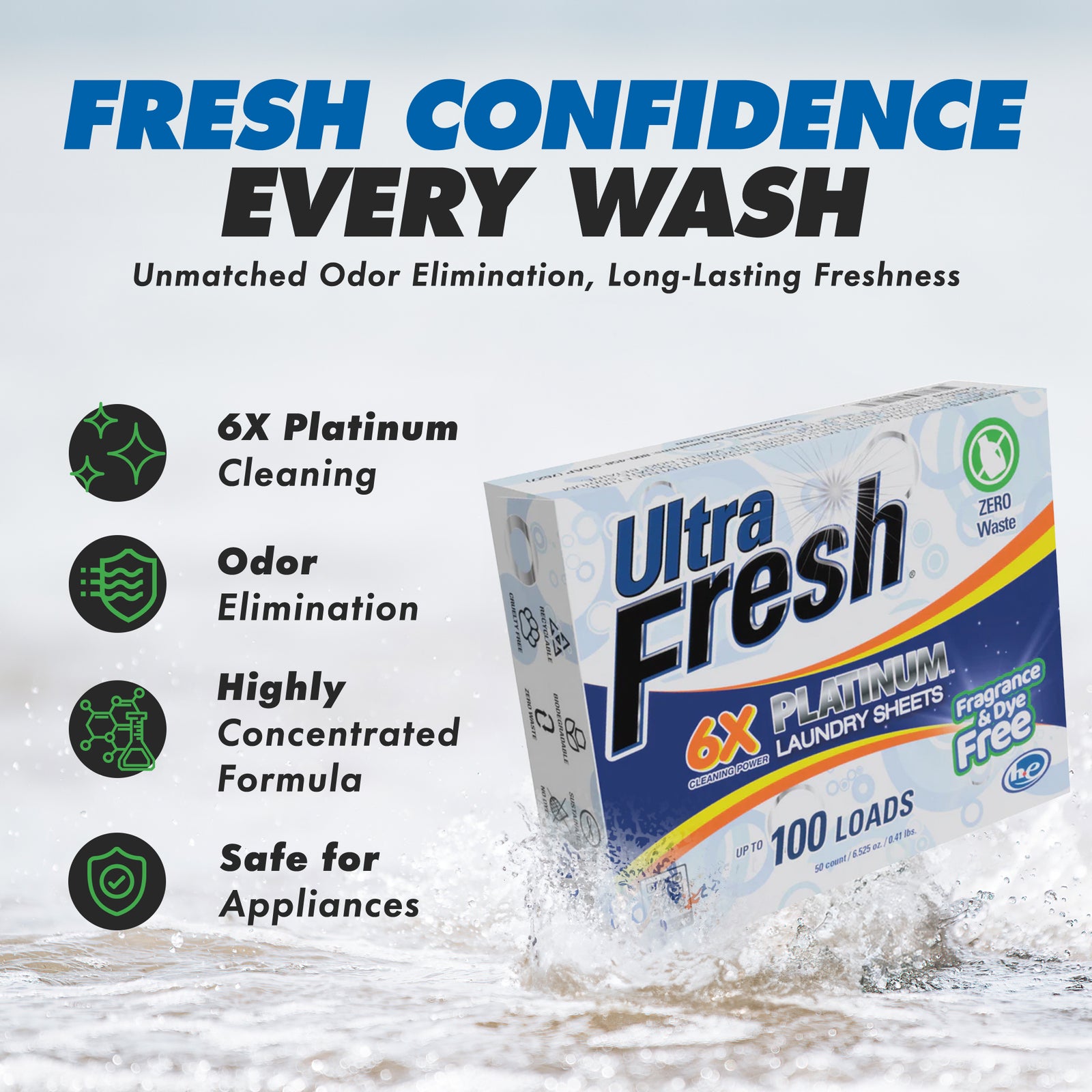 Ultra Fresh Platinum 6X Laundry Detergent Sheets with Fragrance and Dye Free - VMInnovations