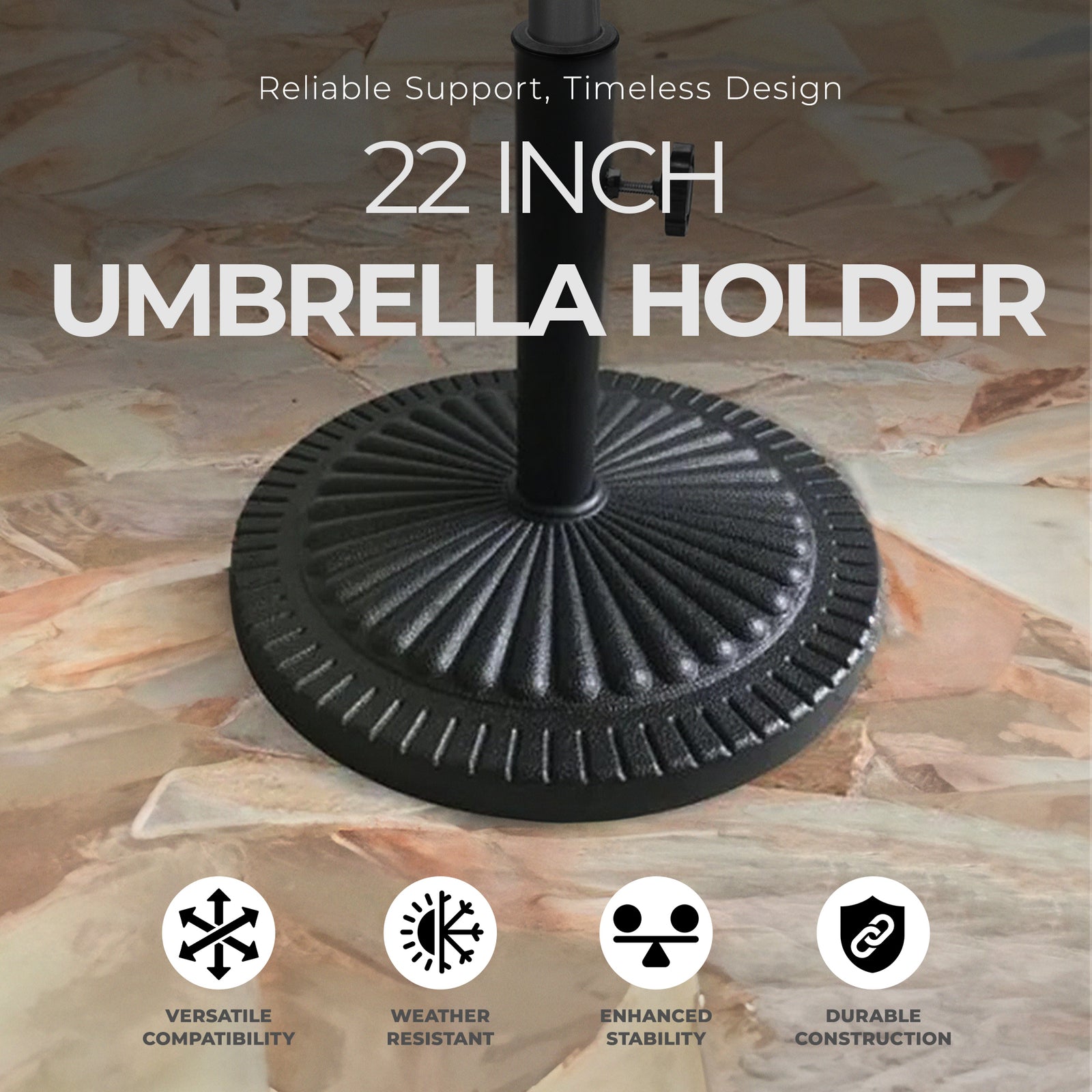 Four Seasons Courtyard 22" Umbrella Base Fits Up To 2" Umbrella Pole,Black(Used) - VMInnovations