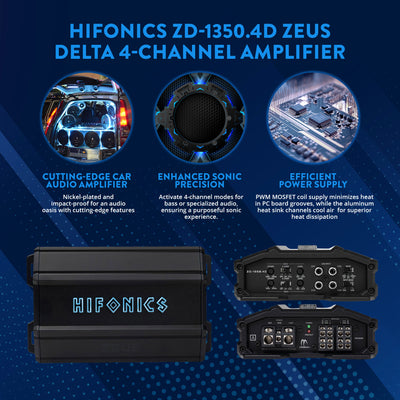 Hifonics Zeus Delta 1,350 Watt 4 Channel Mobile Car Amplifier, ZD-1350.4D, Black - VMInnovations