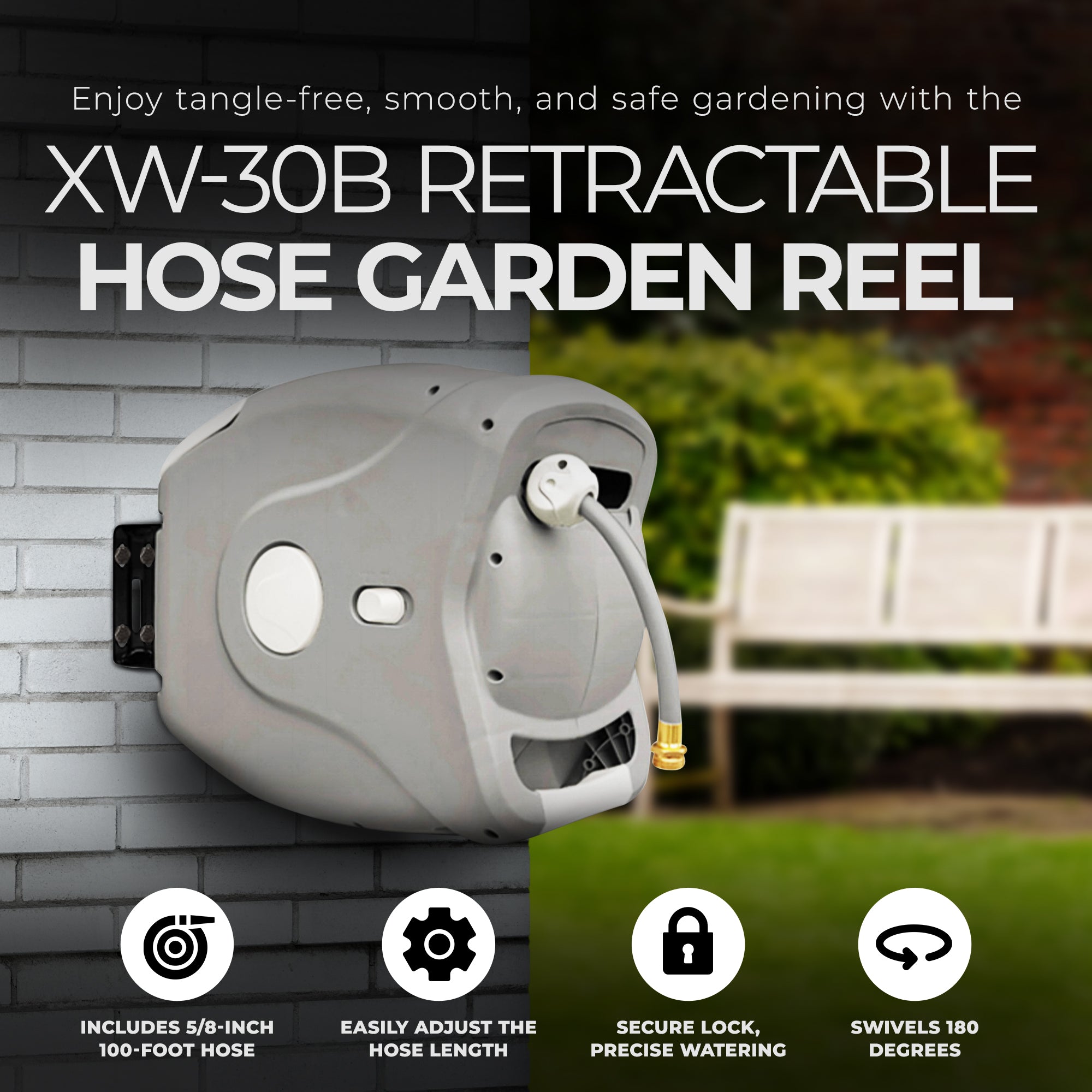 Sunneday XW-30B Wall Mounted Plastic Retractable Hose Garden Reel Holds 100 Feet - VMInnovations
