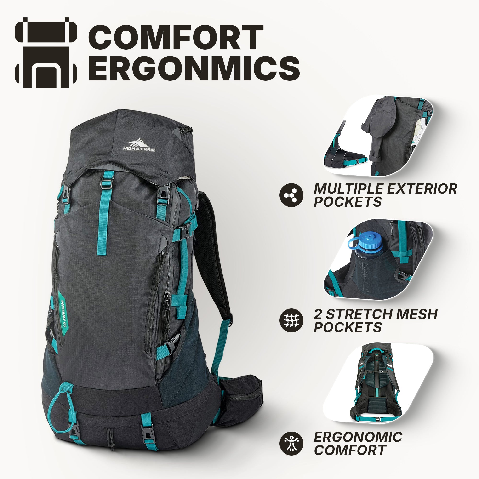 High Sierra 60 Liter 2.0 Backpack w/ Hydration Storage for Hiking, Black (Used) - VMInnovations