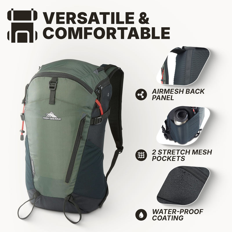 High Sierra Backpack w/Hydration Storage & Hiking Sleeve,Forrest Green(Open Box)