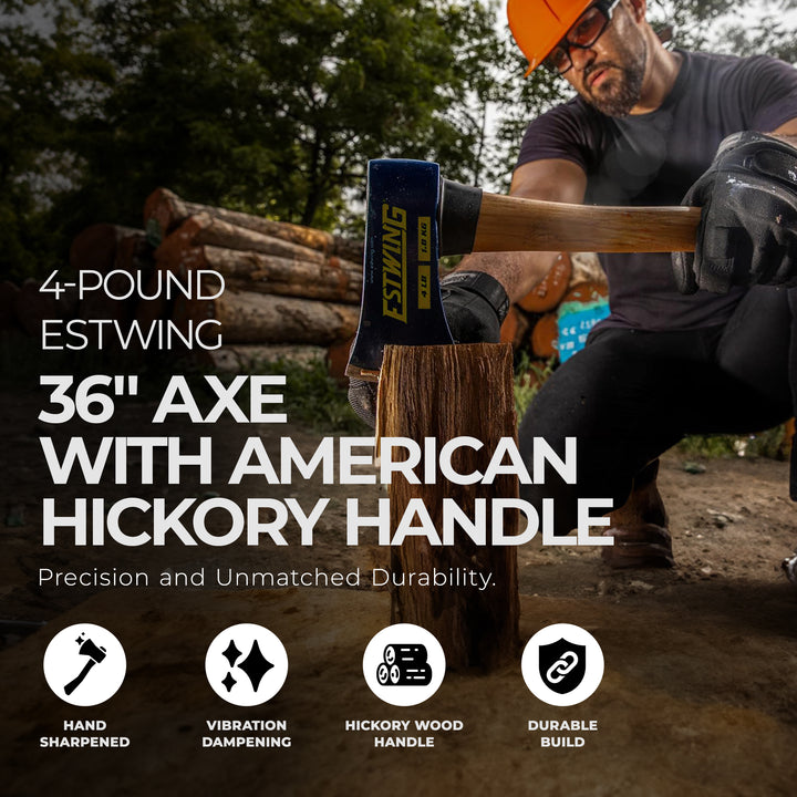 ESTWING 4lb 36' Axe w/American Hickory Handle for Cutting and Splitting (Used)