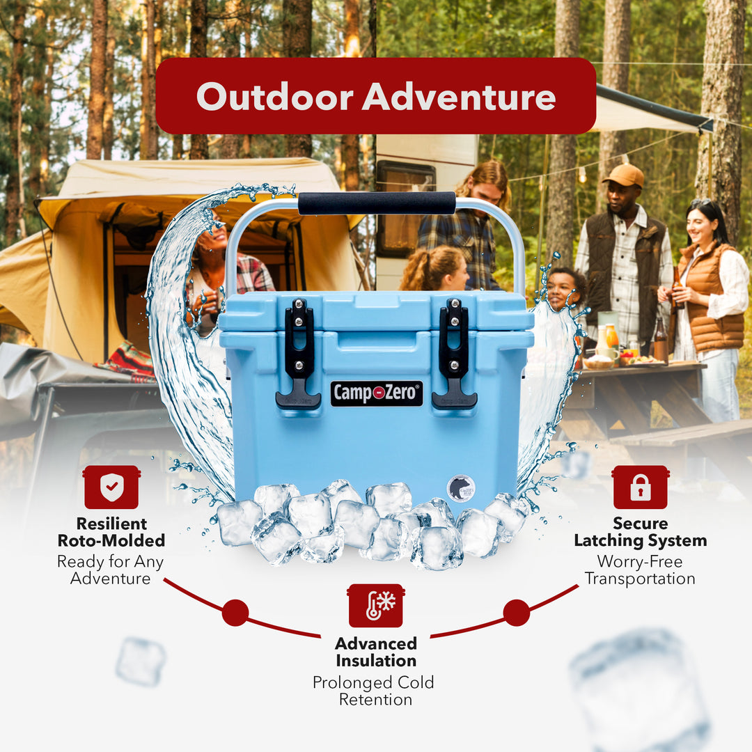 CAMP-ZERO 10 Liter 10.6 Quart Lidded Cooler with 2 Molded In Cup Holders, Sky - VMInnovations