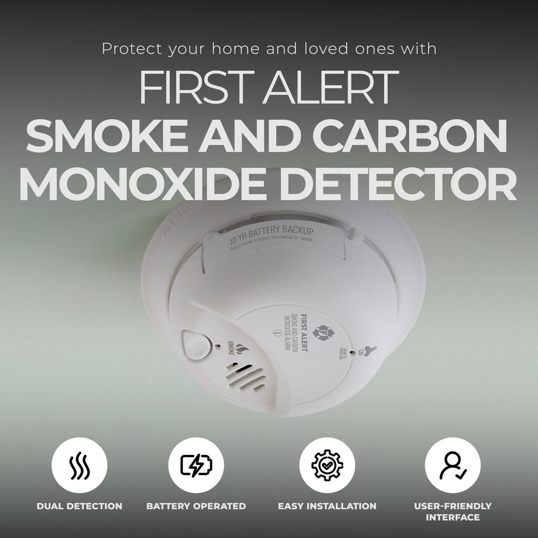 First Alert Smoke & Carbon Monoxide Alarm Detector w/9 Volt Battery, White(Used)