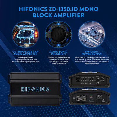 Hifonics Zeus Delta 1350 Watt Mono Block Mobile Car Amplifier, ZD-1350.1D, Black - VMInnovations