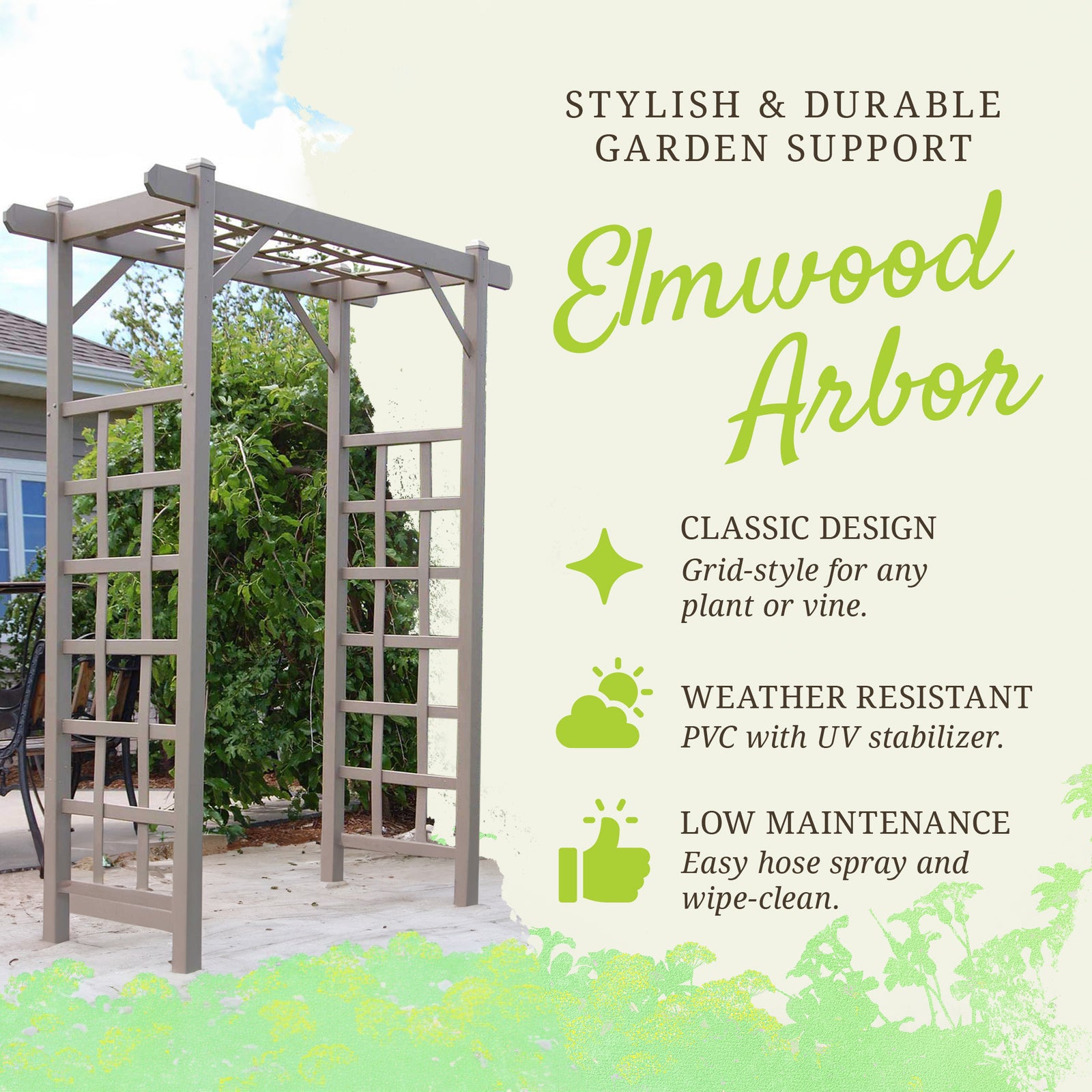 Dura-Trel Gardening PVC Vinyl 57 x 85 x 22 inches Elmwood Arbor, Mocha (Used) - VMInnovations