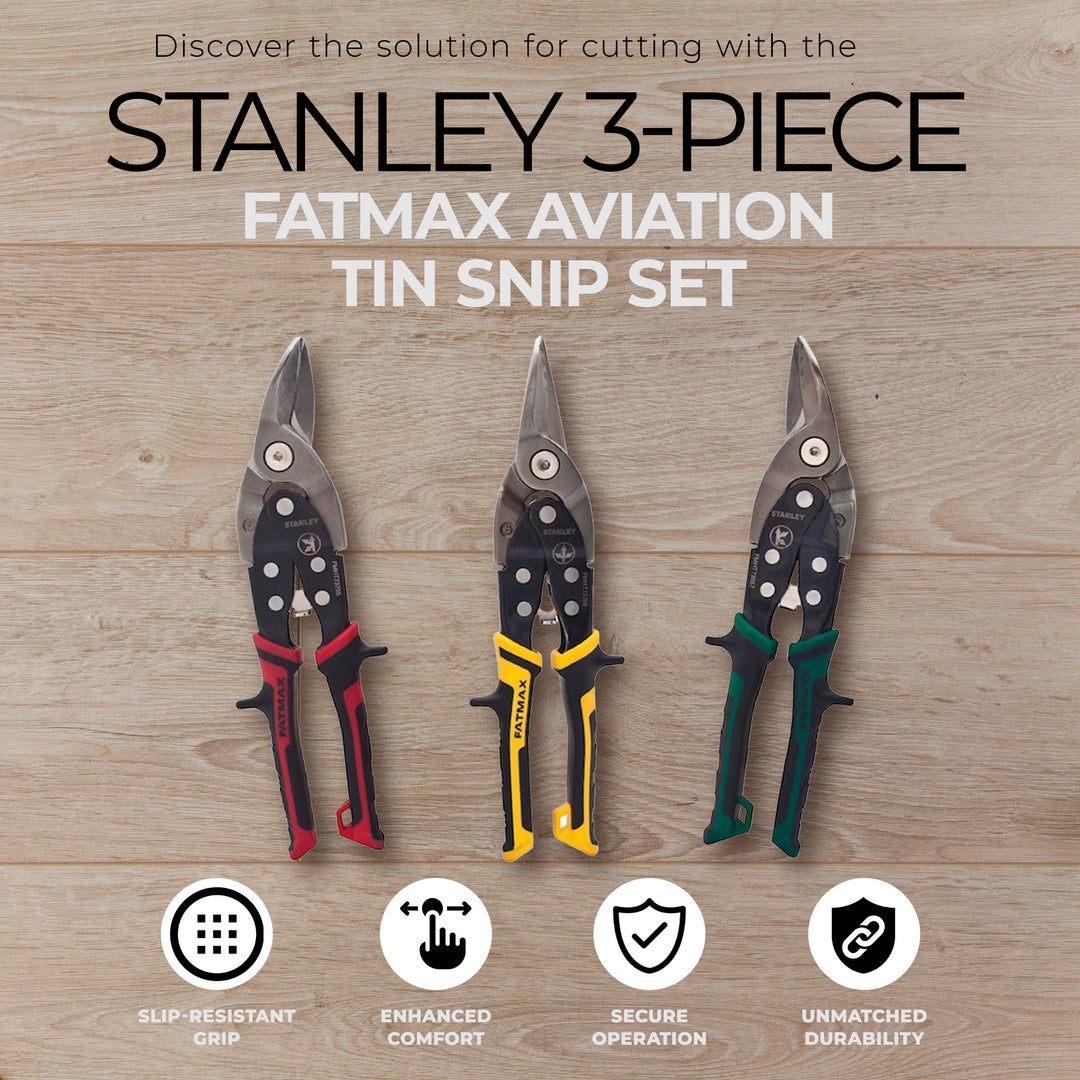 Stanley 3 Piece FatMax Aviation Tin Snip Set with Chrome Molybdenum Steel Blades - VMInnovations