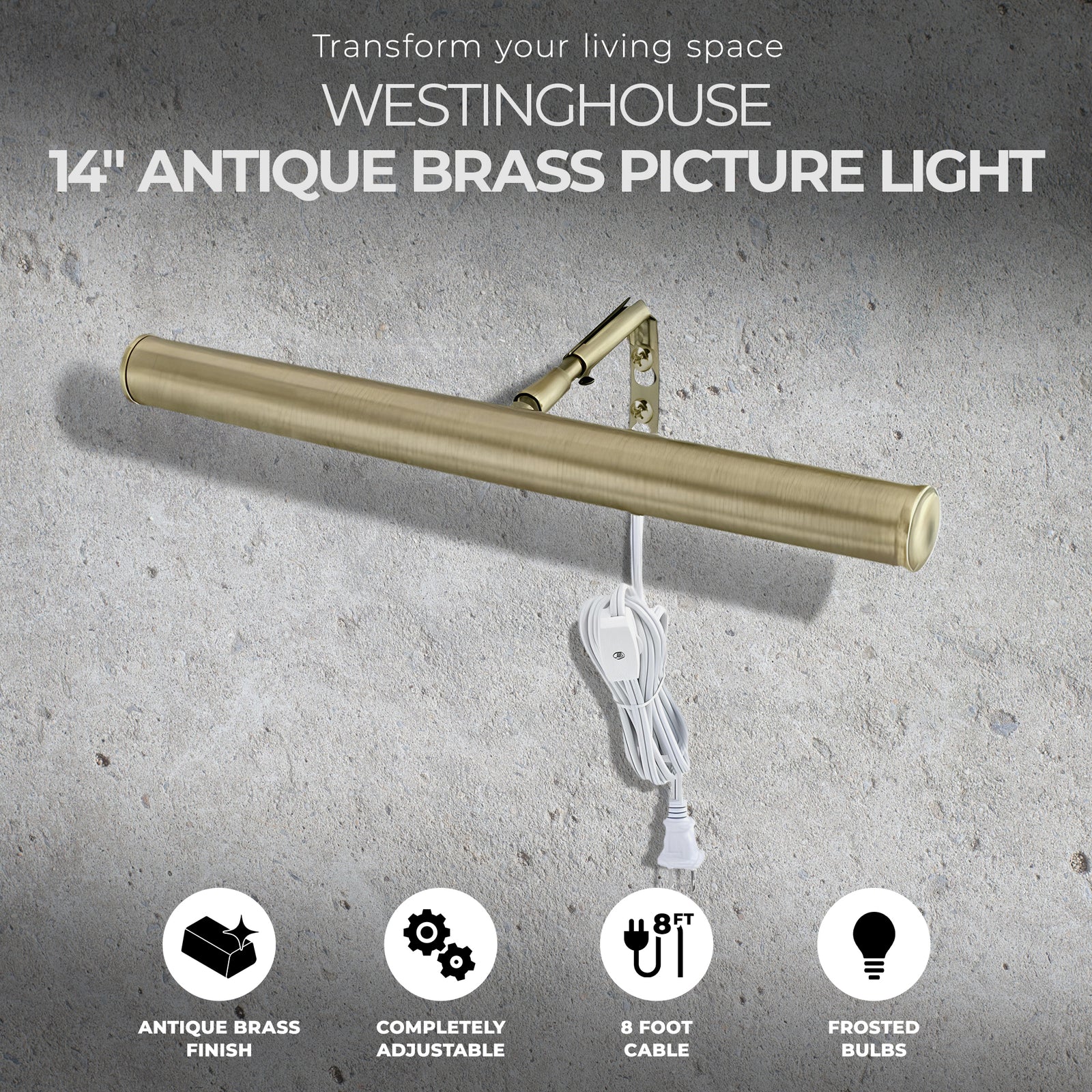 Westinghouse 14" Antique Brass Slimline Picture Light w/In Line Switch(Open Box) - VMInnovations