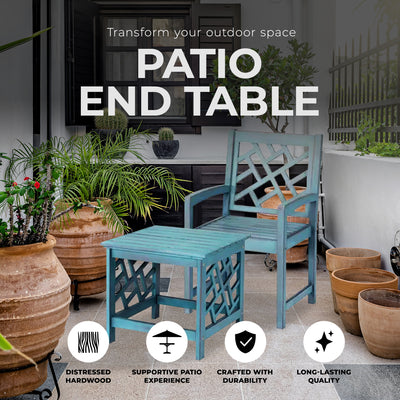 Four Seasons Courtyard 18 Inch Distressed Hardwood Portland Patio End Table - VMInnovations