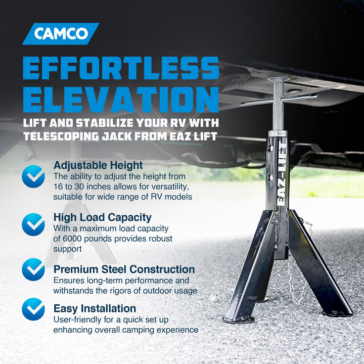EAZ LIFT Telescopic RV Jack, 16 to 30 Inches, 6,000 Pound Capacity (Open Box) - VMInnovations