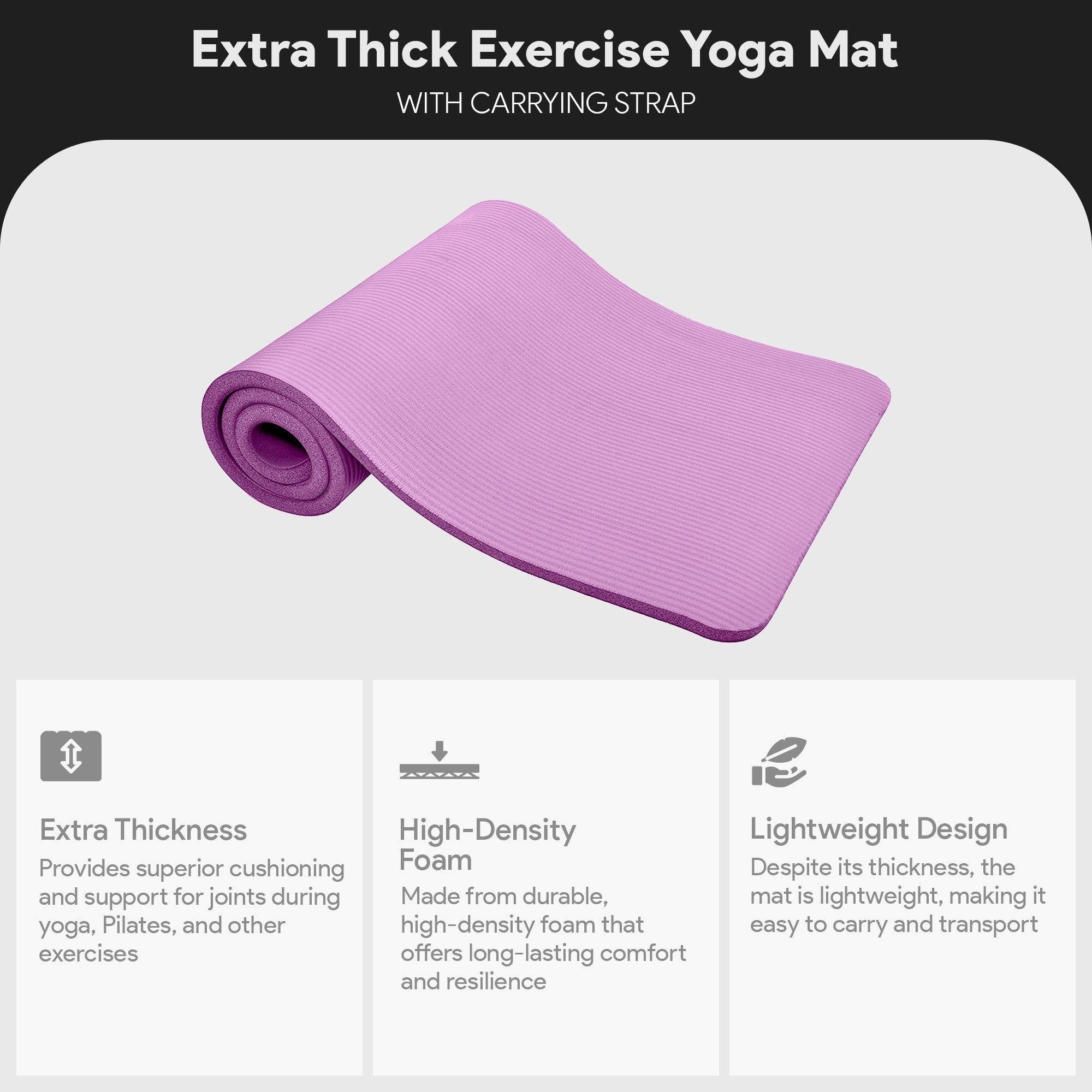 BalanceFrom Yoga Mat, 1" Extra Thick Exercise Pilates Workout Mat, Taro Purple
