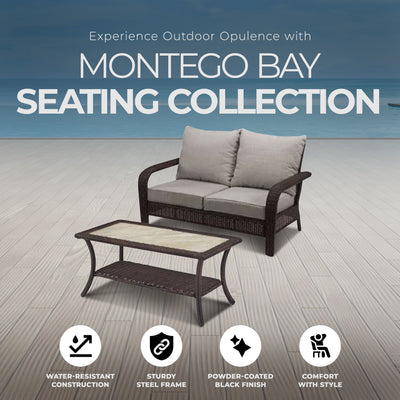 Four Seasons Courtyard Montego Bay Loveseat & Coffee Table, Ivory & Wicker Brown - VMInnovations