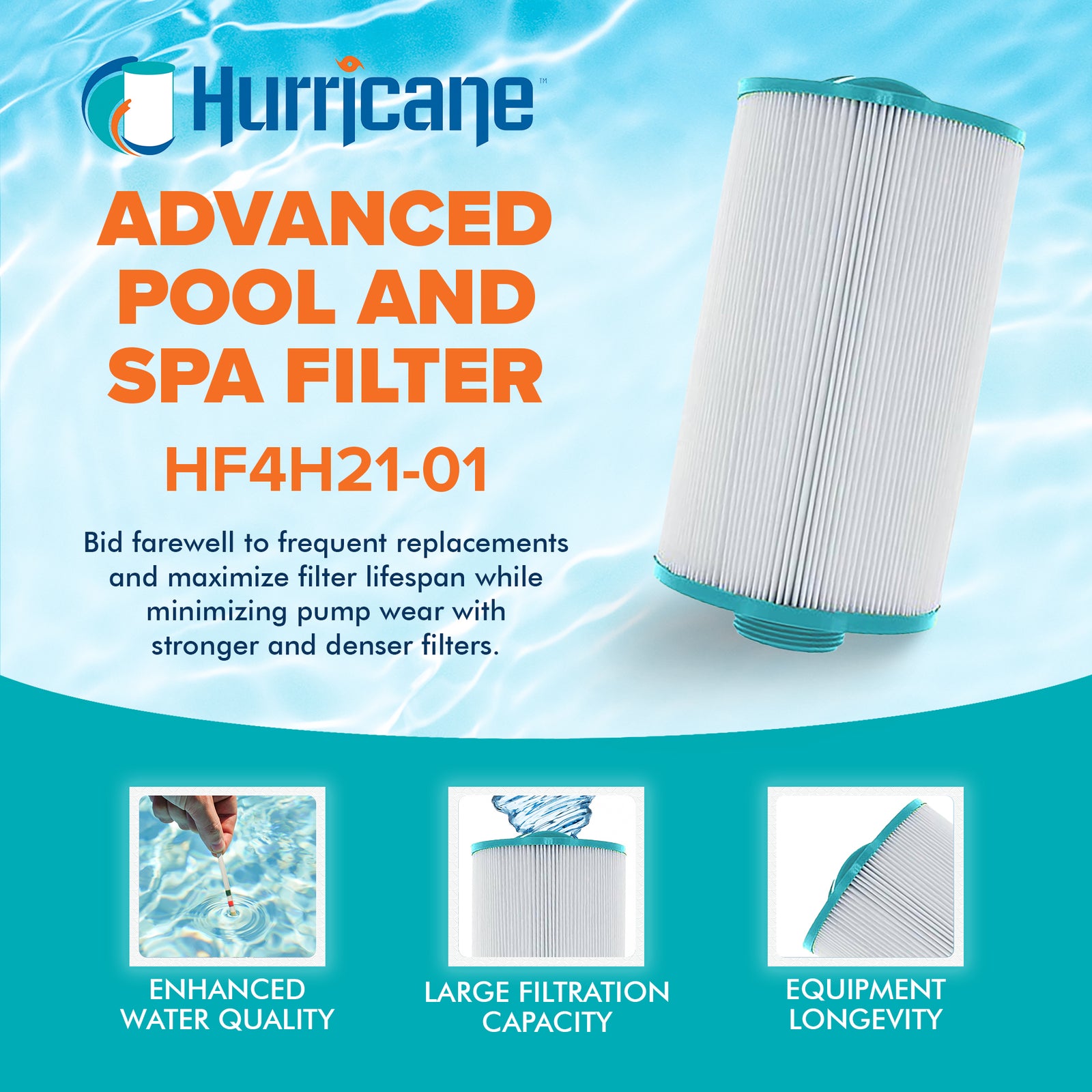 Hurricane 4 Pack HF4H21-01 Advanced Pool and Spa Filter Cartridge Replacement - VMInnovations