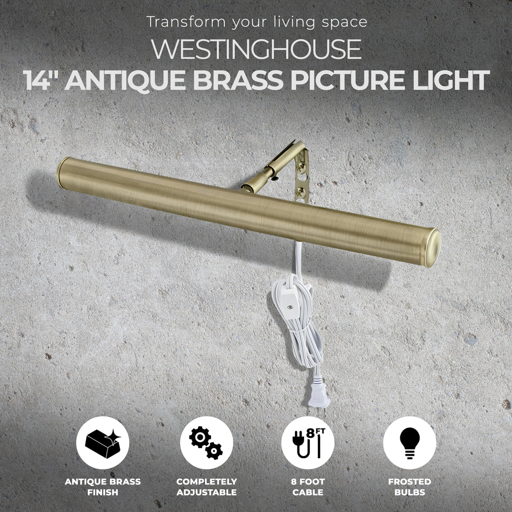 Westinghouse 14 Inch Antique Brass Slimline Picture Light with In Line Switch - VMInnovations