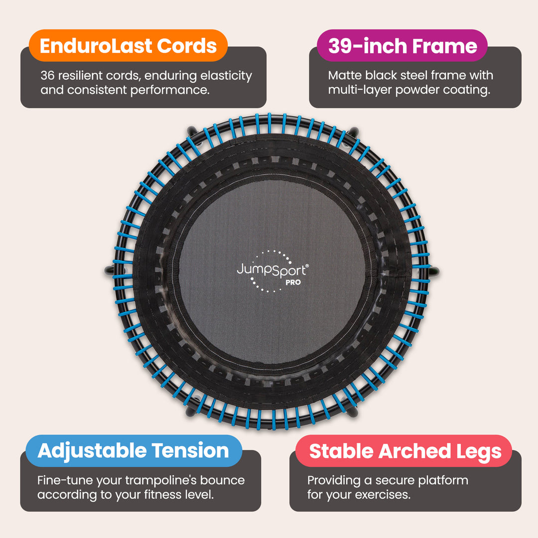 JumpSport 350 PRO 39 Inch Fitness Trampoline with Blue EnduroLast Elastic Cords