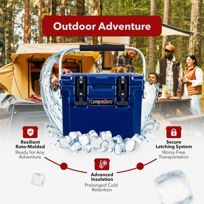 CAMP-ZERO 10 Liter 10.6 Quart Lidded Cooler with 2 Molded In Cup Holders, Navy - VMInnovations