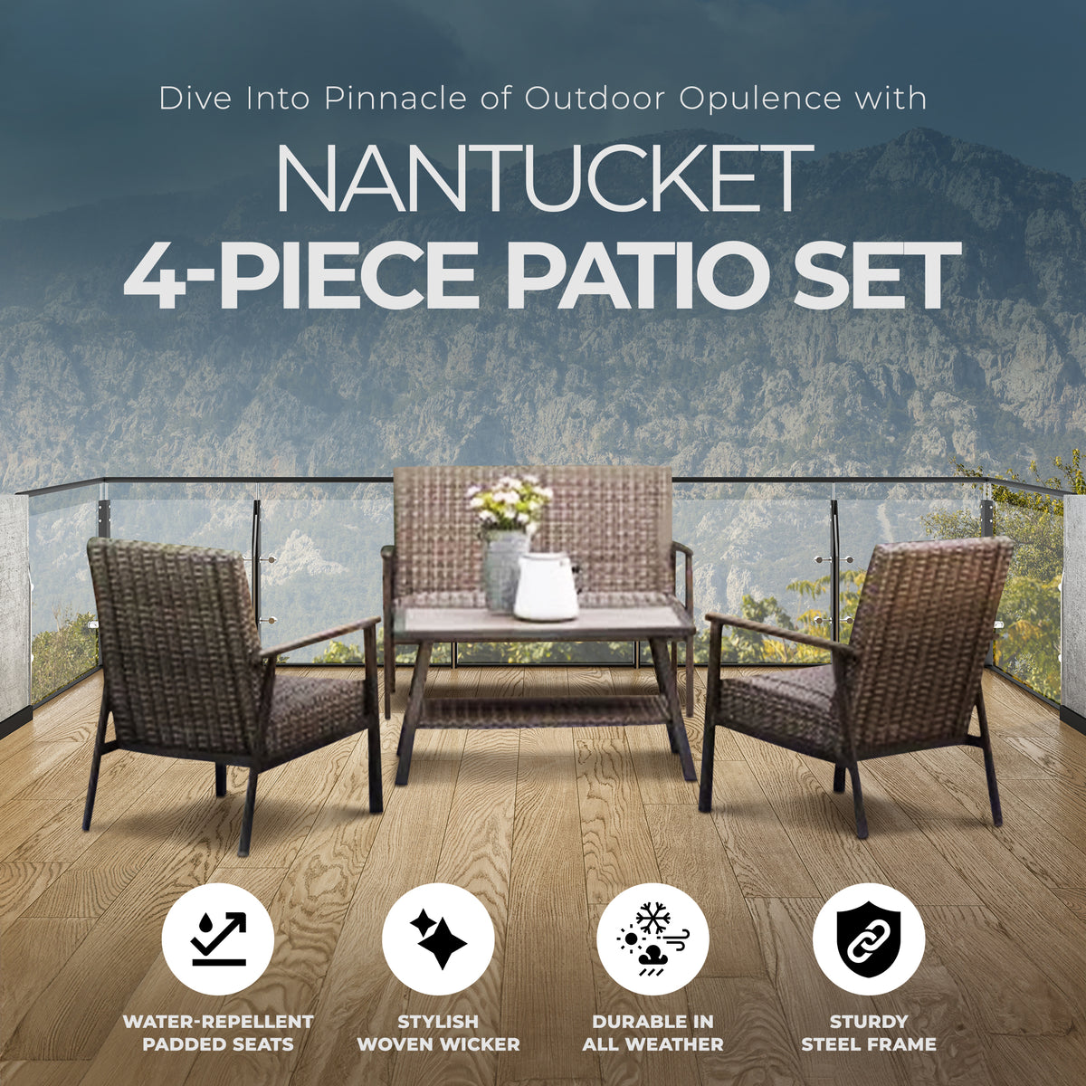 Four Seasons Courtyard 4pc All Weather Deep Seating Patio Set (Open Box)