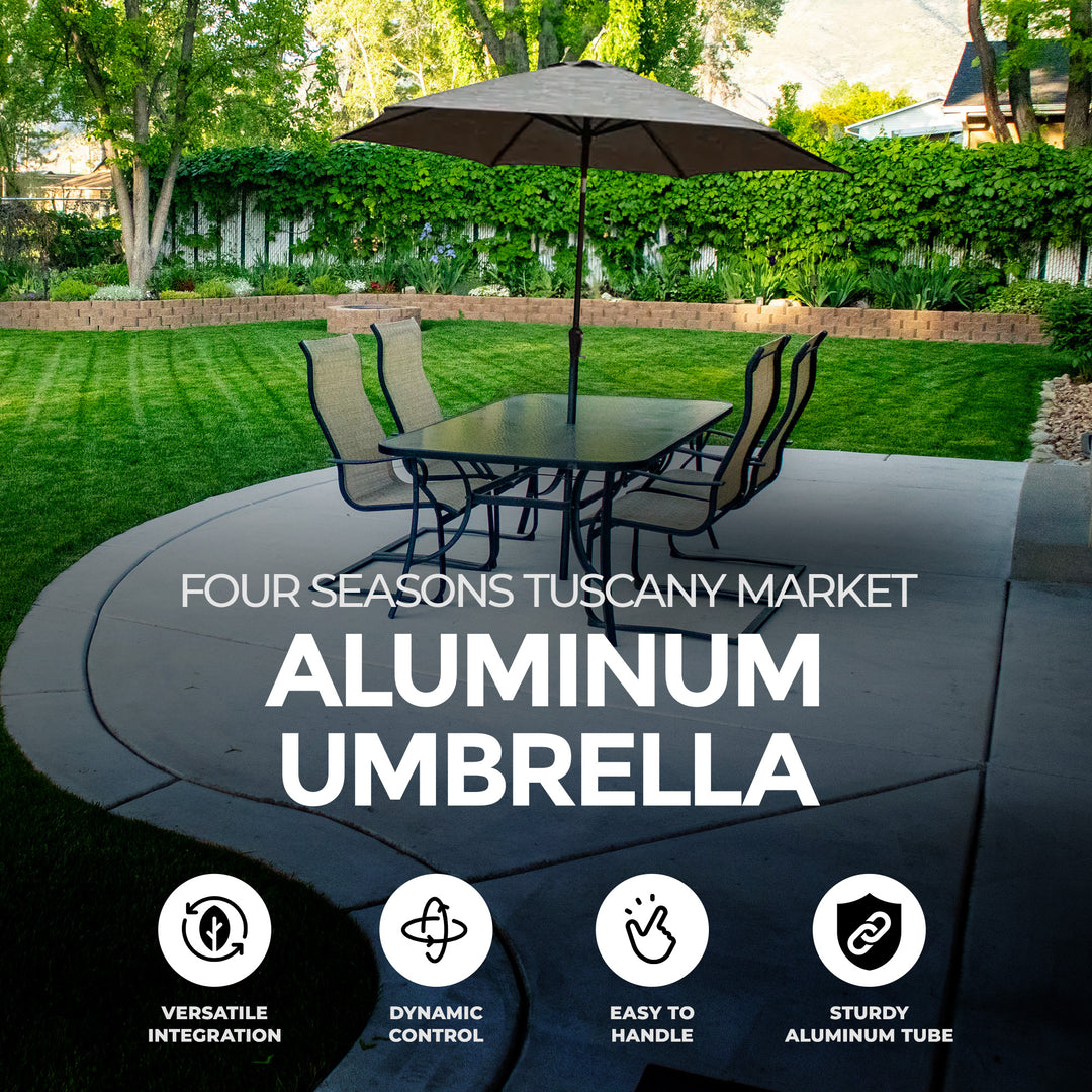 Four Seasons Courtyard Tuscany Market Aluminum Umbrella w/ Crank and Tilt, Gray - VMInnovations