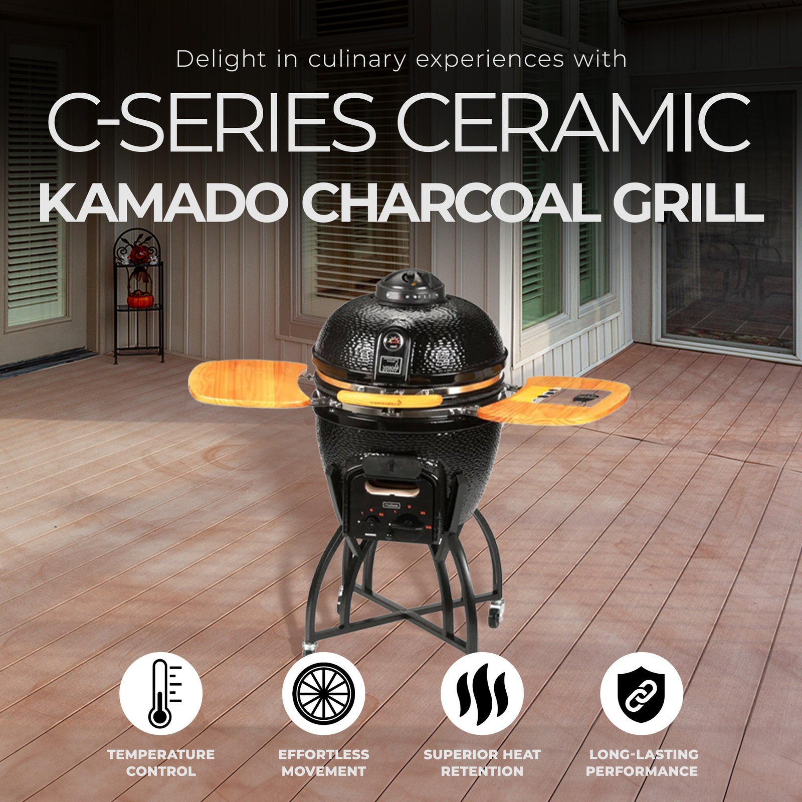 Vision Grills C Series Ceramic Kamado Charcoal Grill with Super Bundle, Black - VMInnovations