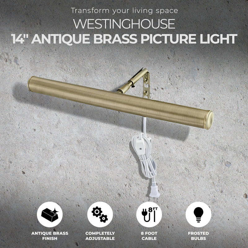 Westinghouse 14 Inch Antique Brass Slimline Picture Light with In Line Switch